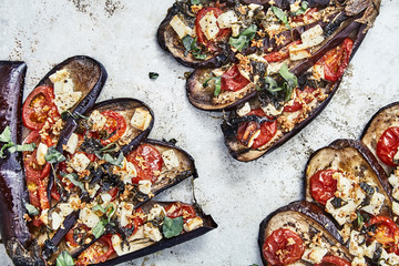Eggplant with tomatoes and feta cheese