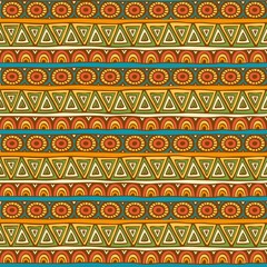 Seamless red, orange and green color ornament from geometric ele