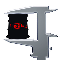 Barrel for oil and a measuring tool . The concept of price changes on the oil market .