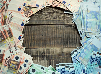 Round frame of euro banknotes. Background with european cash mon