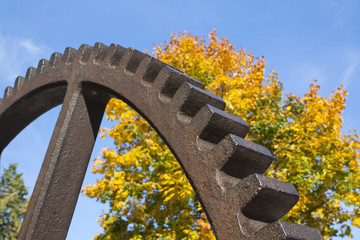 Old vintage gear in the governor's park, Petrozavodsk, Karelia, Russia.