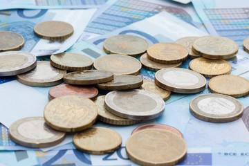 Euro banknotes and coins