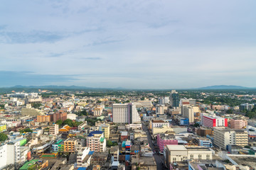 Aerial view over Hadyai city, Thailand in most cloudy day.