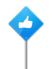 Road sign with like thumb up vector illustration isolated on white