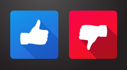 Thumbs up and down flat icons with long shadow vector illustration