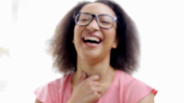 happy african american young woman face laughing