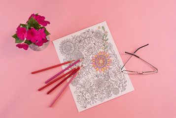 Adult Coloring Scene Pretty In Pink