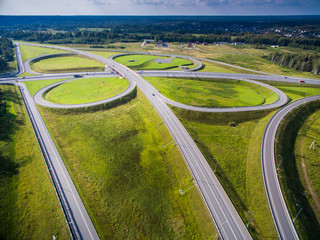 road junction in the countryside aerial view  in the form of butterfly