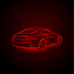 Fototapeta na wymiar Vector red neon car. Linear auto illustration on a black background.