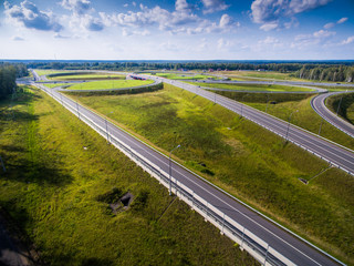 road junction in the countryside aerial view  in the form of butterfly