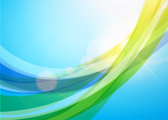 Abstract colorful wave background. Bright shining sun. Summer or spring background. Wave background with light effects. Vector illustration