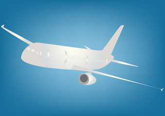 Plane flying on blue background illustration