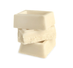 White chocolate pieces, isolated on white