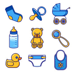 Vector Illustration. Baby toy thin line flat vector related icon set for web and mobile applications.