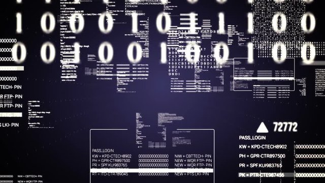 Code Text flying.Running hud text.Technological intro, screensaver 