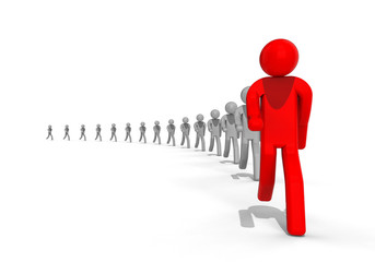  Followers  / 3D render image representing a row of people following a leader