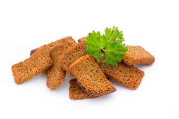 Bread croutons isolated on a white background.