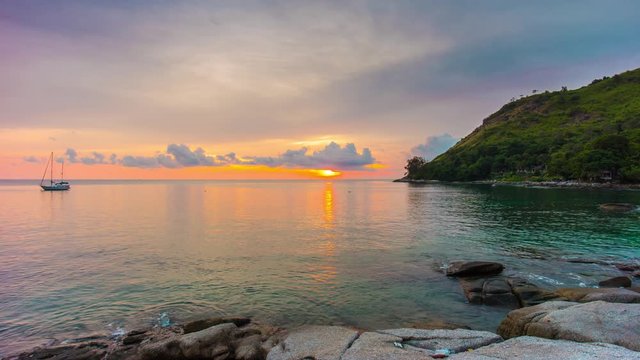 phuket island nai harn beach private part sunset panorama 4k time lapse thailand
