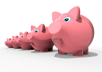  A row of piggy banks / 3D render image representing a row of piggy banks 