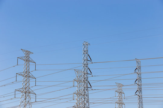 high voltage tower with clear sky