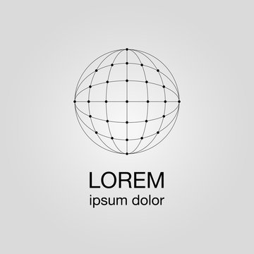 Globe logo concept, 3d illustration, lines, vector. Logotype design template