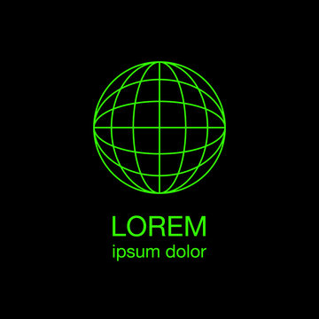 Globe logo concept, 3d illustration, lines, vector. Logotype design template