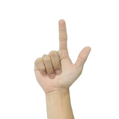 male hand pointing. Isolated on white background