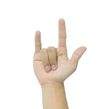 Hand in I love you,Love hand sign,hand language, Isolated on whi