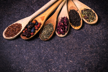 assortment of dry tea. healthy food concept
