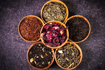 assortment of dry tea. healthy food concept