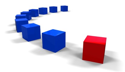 Unique concept / 3D render image of a row of cubes representing an unique person 
