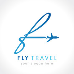F fly travel company logo. Airline business travel logo design with letter 