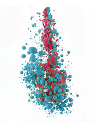 A macro shot of ink Colors mixing under water forming interesting accidental liquid sculptures. Bubbles of color isolated on white background.