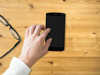 Hand touch smartphone.