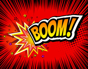 Boom. Vector Retro Comic Speech Bubble, Cartoon Comics Template. Mock-up of Book Design Elements. Sound Effects, Colored Halftone © designer_things