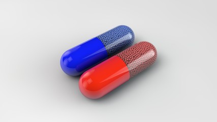 blue and red isolated medicine capsules