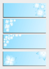 Set of horizontal banners  with 3d blossoming flower isolated on