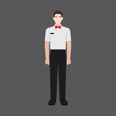 A male avatar of professions people. Front view. Full body. Flat style icons. Occupation avatar. Waiter icon. Vector illustration