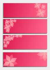 Set of horizontal banners with 3d blossoming flower isolated on