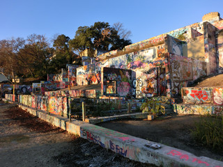 Urban ghetto spray painted graffiti park in Austin, Texas