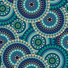 Hand drawn mandala ethnic seamless pattern.