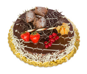 Chocolate cake with decoration isolated