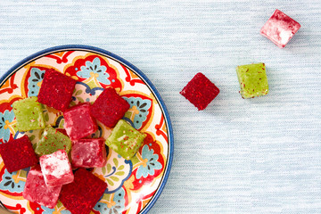 Turkish delights on blue background

