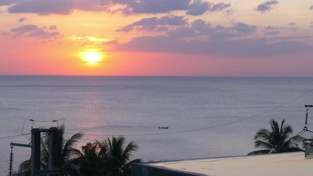 sunset phuket island famous luxury hotel swimming pool panorama 4k thailand
