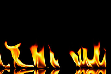 Fire flames on black background