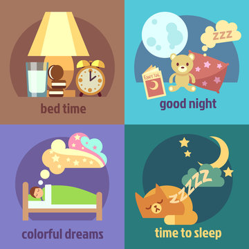 Sleep time vector concept backgrounds set