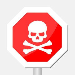 Illustration of stop sign with a skull