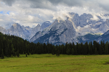Fototapeta na wymiar View of the Dolomites mountains. Misurina, Auronzo di Cadore, Italy. 