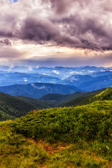 Picturesque and dramatic Carpathian mountains landscape, sunset evening time, Ukraine. © O.Farion