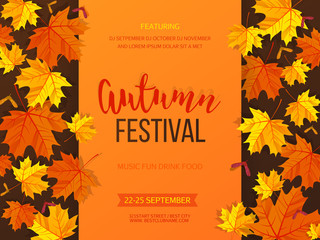 Autumn festival background. Invitation banner with fall leaves. Vector illustration - 118990684